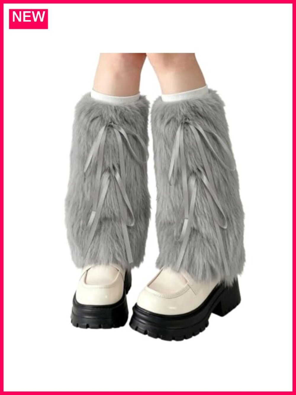 Women's Faux Fur Leg Warmers with Satin Ribbon Bows Y2K Boot Covers